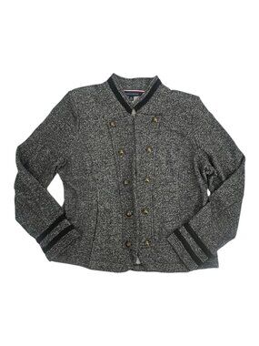 Tommy Hilfiger Jacket Women's XL Gray Knit Military Band Gold Button Preppy